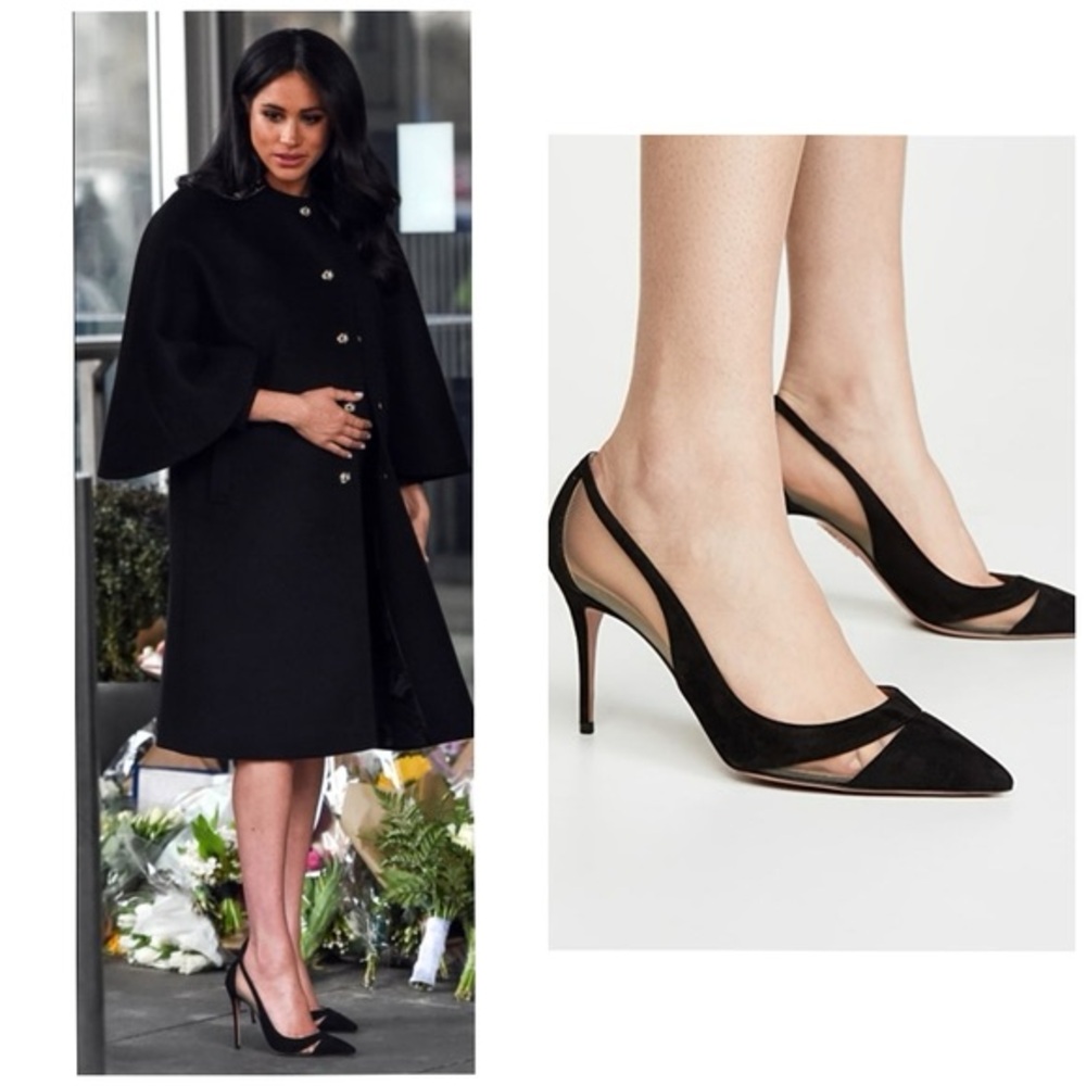 EUC Aquazzura Savoy 85 Black Suede and Mesh Pump 37 $795